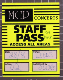 U2 Pass Ticket Original Staff Access All Areas Popmart Tour Leeds August 1997 Front