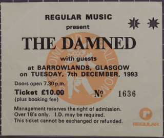 The Damned Ticket Original UK Concert Tour Barrowland Glasgow Scotland 1993 front