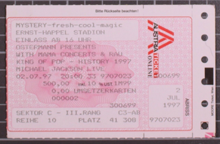 Michael Jackson Pass Ticket Original Complete History World Tour July 1997 Front