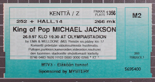 Michael Jackson Pass Ticket Complete Original History Finland World Tour 1997 Front