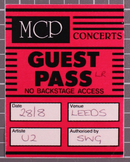 U2 Bono The Edge Guest Pass Ticket Original Popmart Tour 28 August Leeds 1997 front