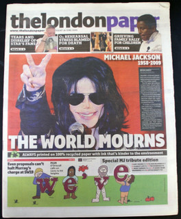 Michael Jackson Newspaper The London Paper The World Mourns Fri 26th June 2009 front