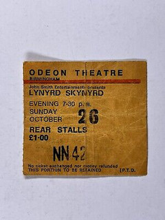 Lynyrd Skynyrd Ticket Odeon Theatre Birmingham Original Sunday 26th October 1975 Front