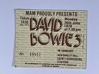 David Bowie Ticket Bingley Hall MAM Presents Stafford Original 26th June 1978 Front