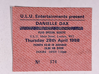 Danielle Dax Ticket Original Vintage Malet Street London April 1988
