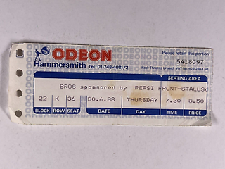 Bros Ticket Matt Goss Craig Logan Original Vintage Odeon Hammersmith June 1988