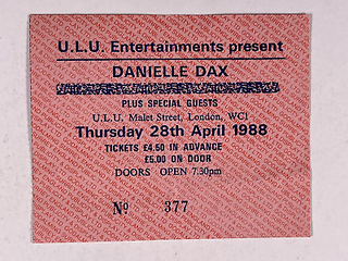 Danielle Dax Ticket Original Malet Street London Thursday 28th April 1988