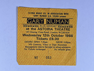 Gary Numan Ticket Original  Astoria Theatre London Wednesday October 12th 1988