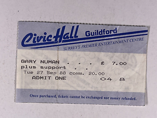 Gary Numan Ticket Original Vintage Civil Hall Huildford September 1988