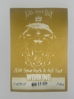Fall Out Boy Working Pass Original Save Rock & Roll Tour 17th March 2014
