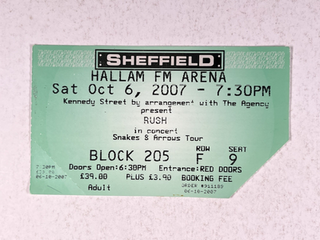RUSH Concert Ticket Original Sheffield Hallam Arena October 6th 2007