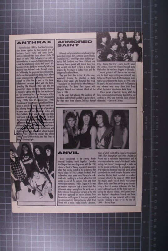 Anthrax Scott Ian Signed Original Magazine Page Official Vintage front