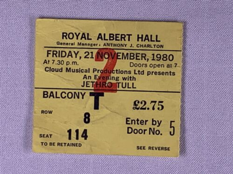 Jethro Tull Ticket Original 'A' Tour Royal Albert Hall London 1980 front