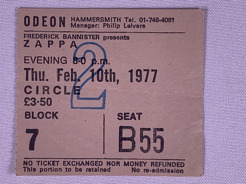 Frank Zappa Ticket Vintage Original European Tour Hammersmith 1977 #2 front