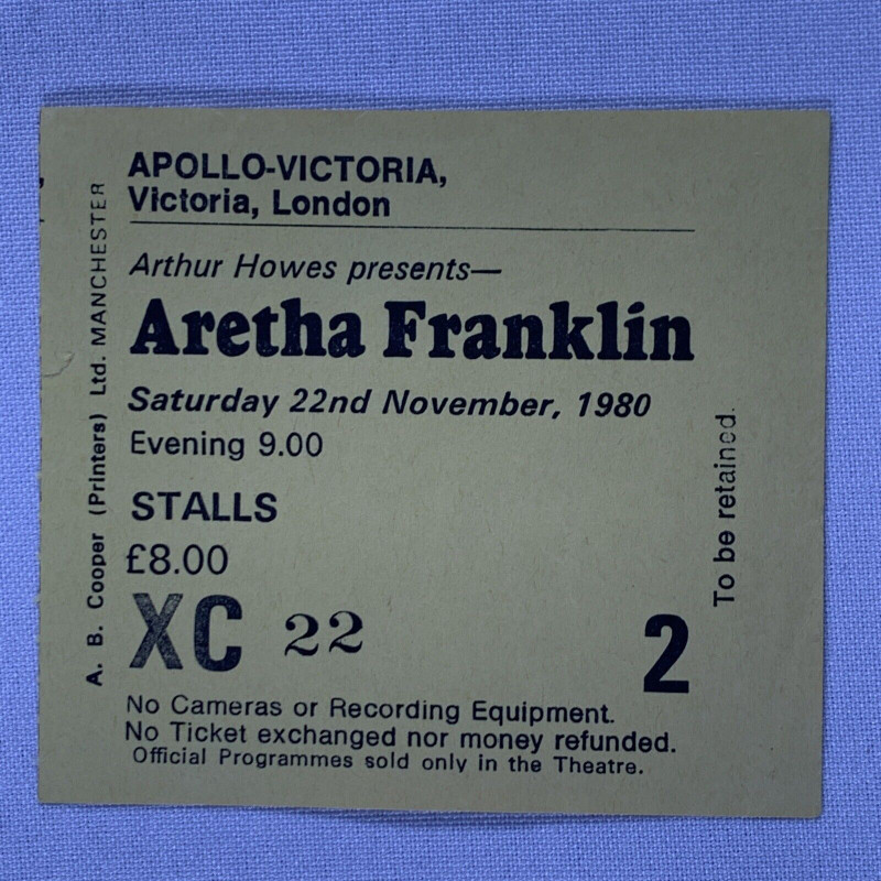 Aretha Franklin Ticket Original  Apollo-Victoria Theatre London 1980 #2 Front