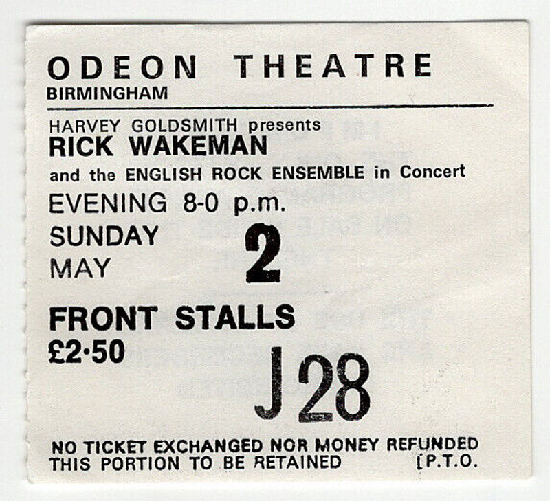 Yes Rick Wakeman and the English Rock Ensemble Ticket Original Birmingham 1976 front