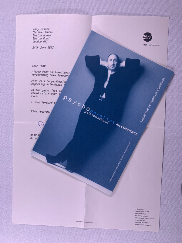 The Who Pete Townshend Invite + Letter Atlantic Records Launch Party London 1993 front
