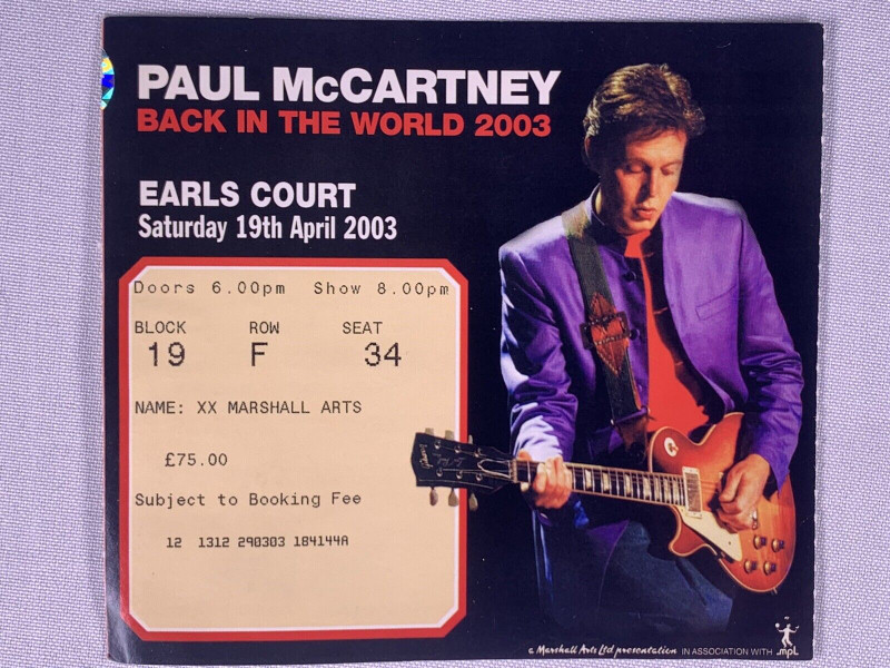 The Beatles Paul McCartney Ticket Original Back In The World Tour London 2003 front