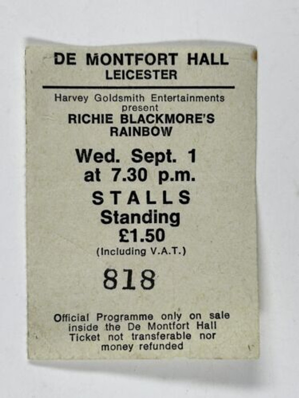 Rainbow Ritchie Blackmore Ticket Original Vintage Rising Tour 1976 front