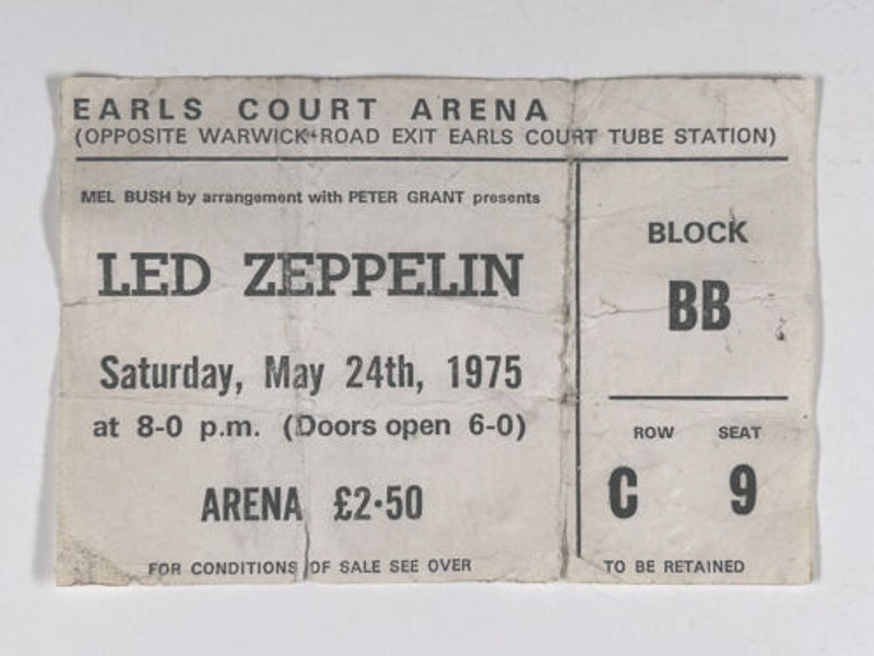 Led Zeppelin Ticket Original Vintage Earls Court 1975 front