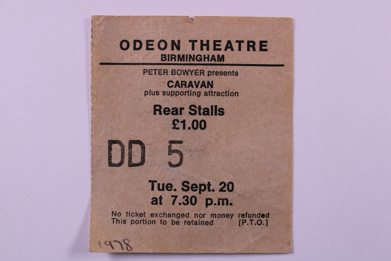 Caravan Ticket Original Vintage Odeon Theatre Birmingham 1978 front