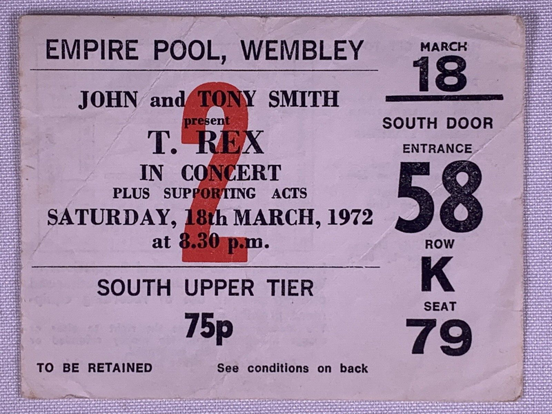 Marc Bolan T-Rex Ticket Vintage Original Empire Pool Wembley 1972 #2 front