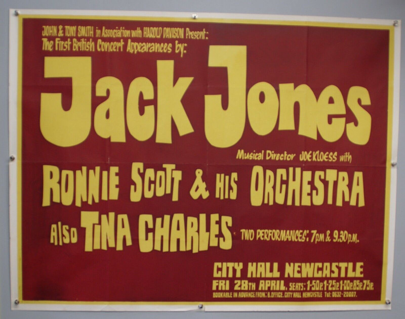 Jack Jones Ronnie Scott Poster Original Vintage Newcastle 1972 front