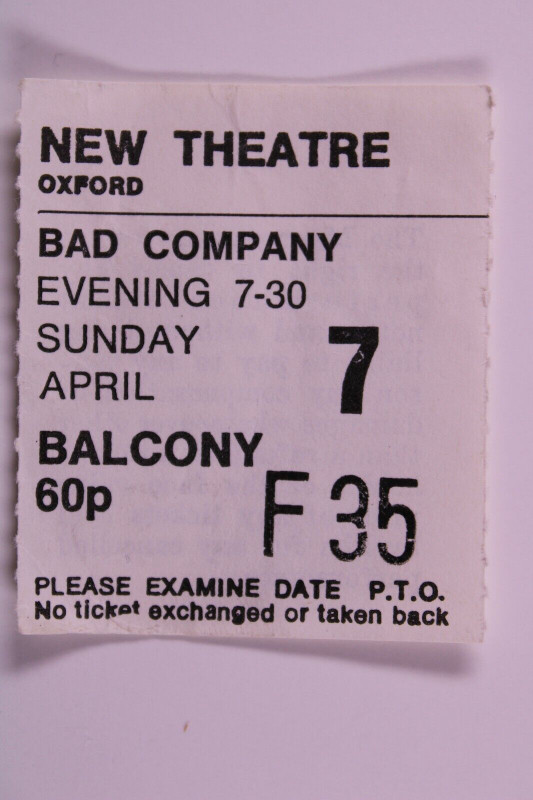 Bad Company Ticket Original Vintage Bad Company Tour 1974 front