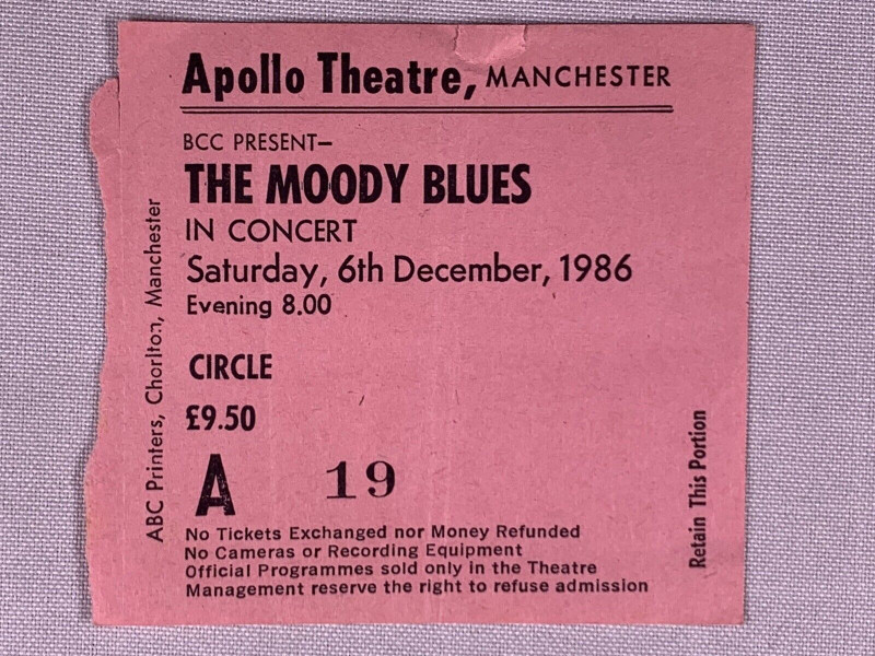 The Moody Blues Ticket Original The Other Side Of Life Tour 1986 Front