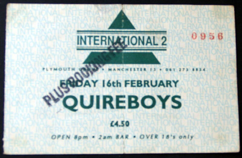 Quireboys Ticket Original Vintage Complete International 2 Manchester 1990 front