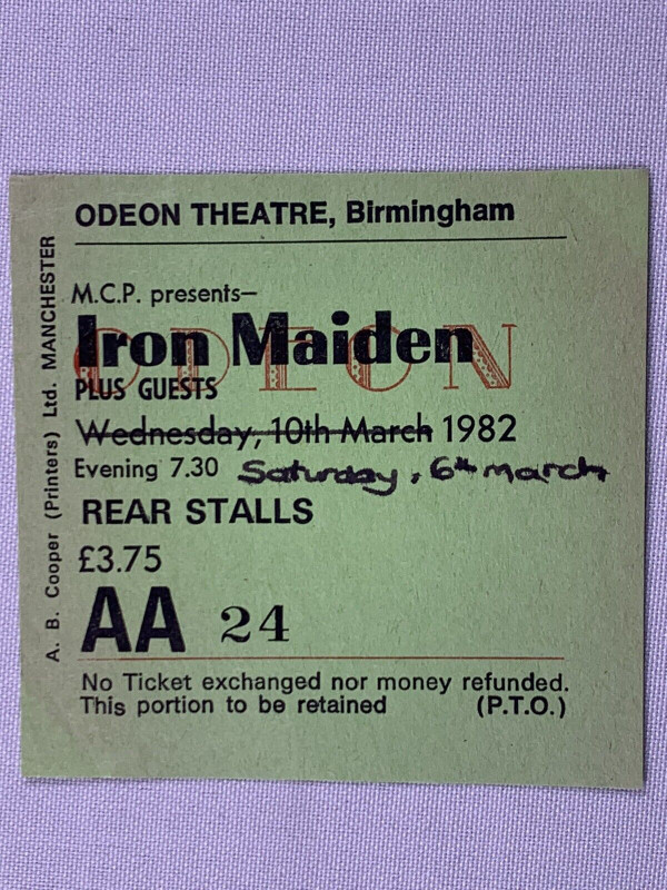 Iron Maiden Bruce Dickinson Ticket Original The Beast On The Road Tour 1982 front