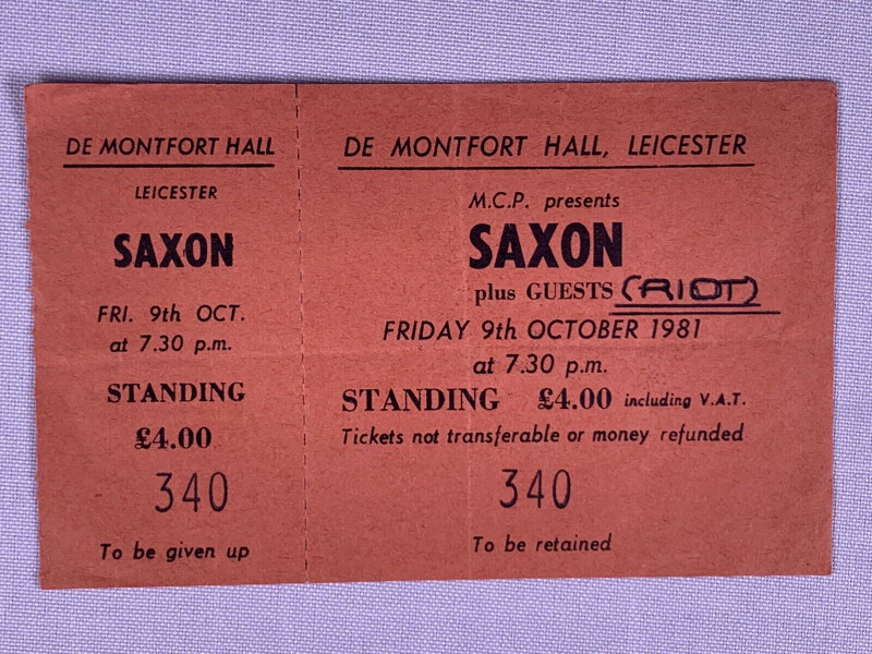 Saxon Riot Ticket Complete Original Denim And Leather Tour Leicester 1981 front