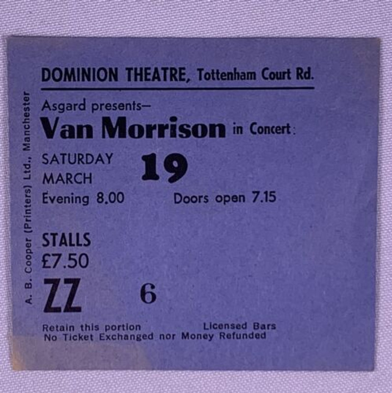 Van Morrison Ticket Vintage Original Dominion Theatre London 1983 Front