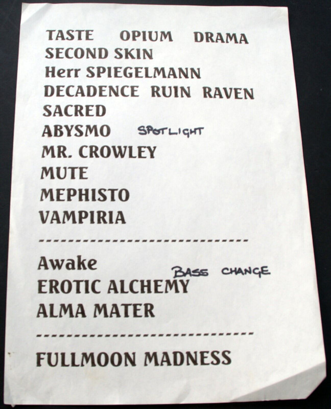 Moonspell Set List Official Vintage  Change Your Skin Tour Winter 1997 front