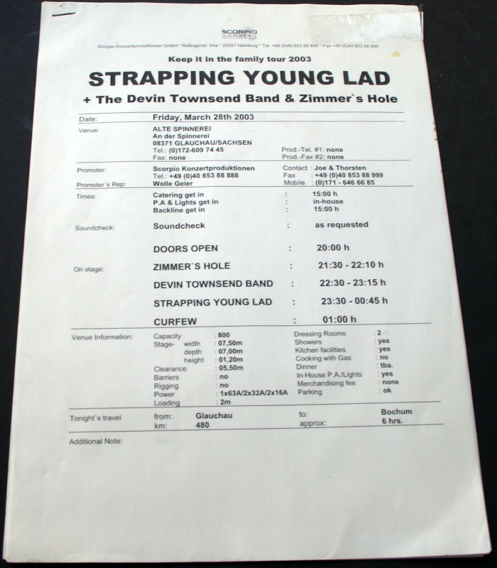 Strapping Young Lad Devin Townsend Zimmer's Itinerary Keep It in The Family 2003 Front