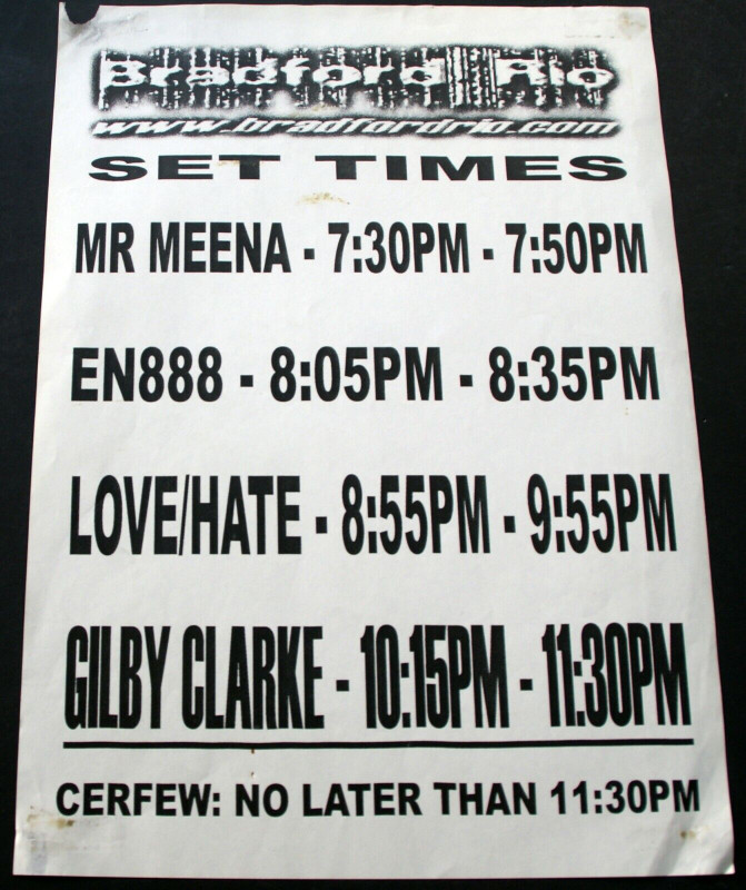 Gilby Clarke Guns n Roses Love/Hate Running List Tour Bradford April 2002 front