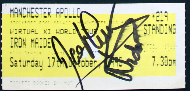 Iron Maiden Ticket Signed By Dave And Nicko Virtual II Tour Manchester 1998 front