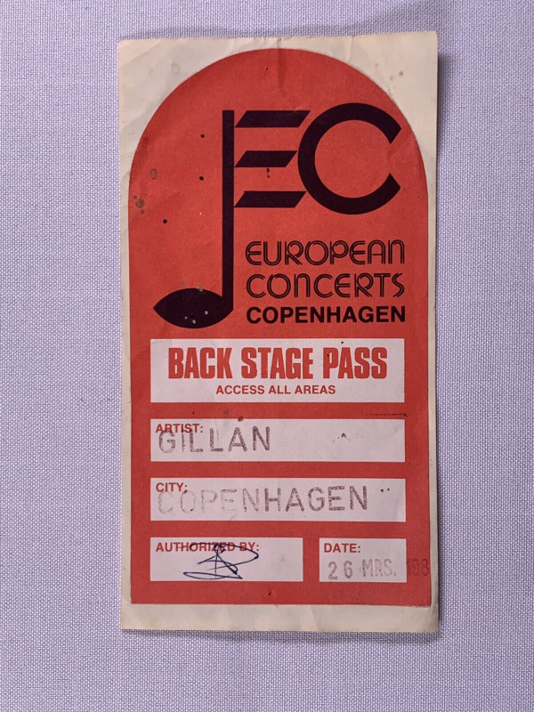 Deep Purple Gillan Pass Ticket Original Double Trouble Tour Copenhagen 1982 front