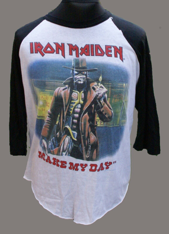 Iron Maiden Shirt Vintage Official - Make My Day Stranger In A Strange Land 1987 front