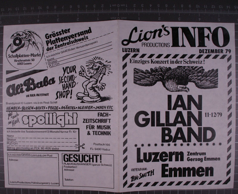 Deep Purple Ian Gillan Band Flyer Vintage Mr Universe Tour Switzerland 1979 front