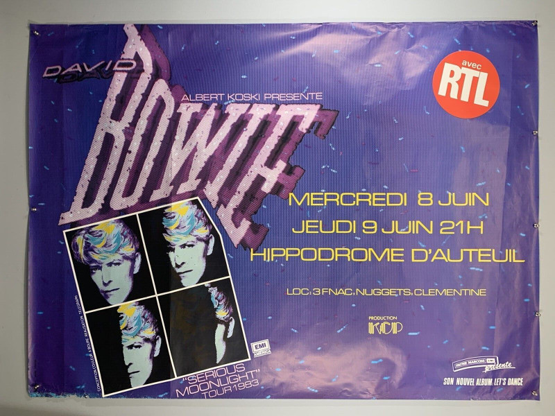 David Bowie Poster Original Promo Serious Moonlight Tour Auteuil France 1983 front