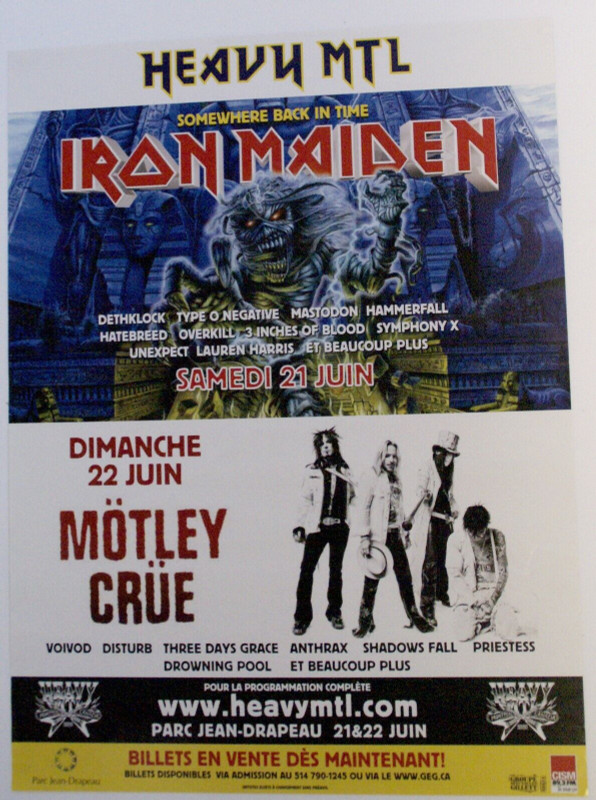 Iron Maiden Motley Crue Poster Original Canadian Concert June 2008 front