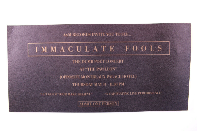 Immaculate Fools Ticket Invite The Dumb Poet Concert Montreux Switzerland 1987 front
