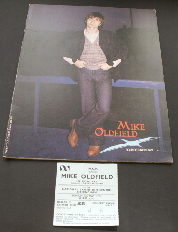 Mike Oldfield Programme + Insert + Ticket Tour Of Europe Birmingham 1979 Front