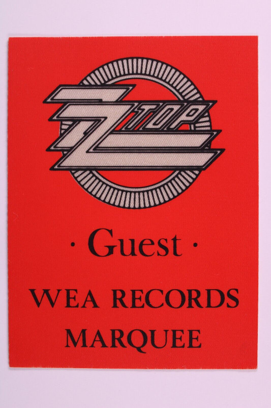 ZZ Top Ticket Pass Original WEA Records Pass The Eliminator Tour Marquee 1983 front