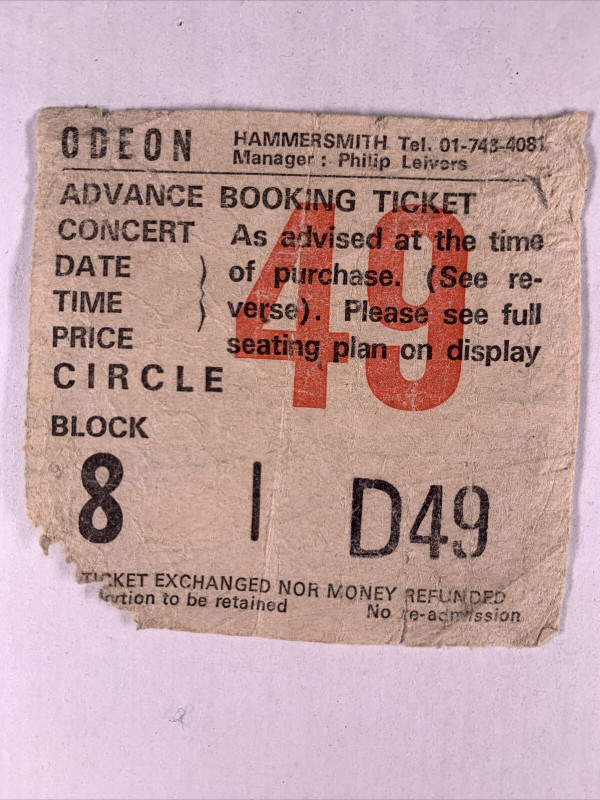 Ozzy Osbourne Ticket Original Vintage Blizzard Of Ozz  Hammersmith London 1980 front