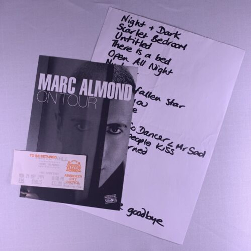 Marc Almond Soft Cell Setlist + Flyer + Ticket Open All Night Tour Aberdeen 1999 Front With Flyer