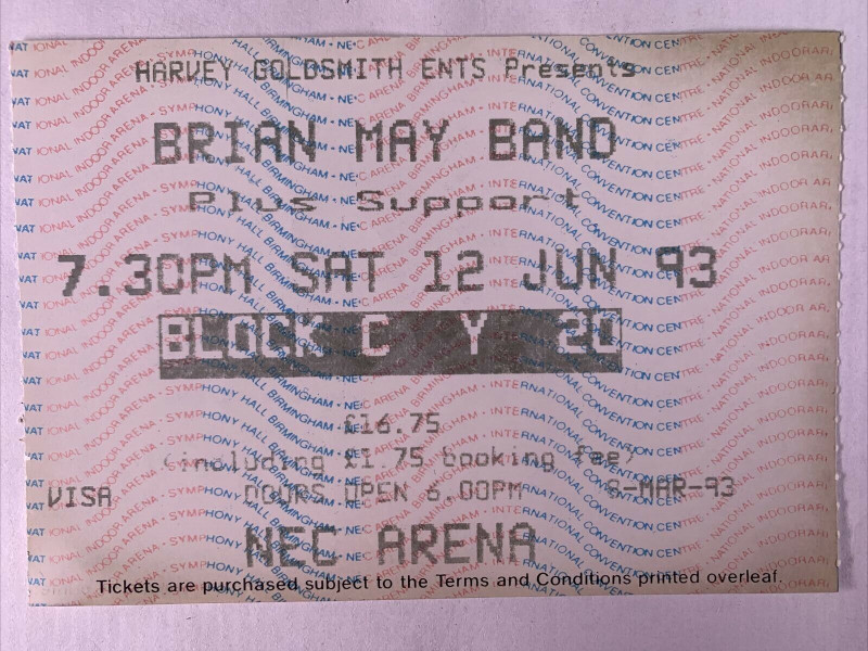 Queen Brian May Band Ticket Original Back To The Light Tour Birmingham 1993 Front