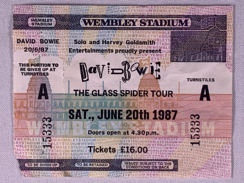 David Bowie Ticket Complete Original Glass Spider Tour Wembley 1987 front