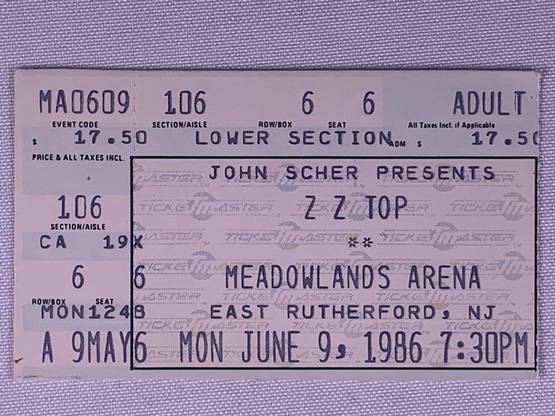 ZZ Top Ticket Original Afterburner Tour Meadowlands Arena Rutherford 1986 front